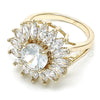 Oro Laminado Multi Stone Ring, Gold Filled Style Flower Design, with White Cubic Zirconia, Polished, Golden Finish, 01.210.0106.08 (Size 8)