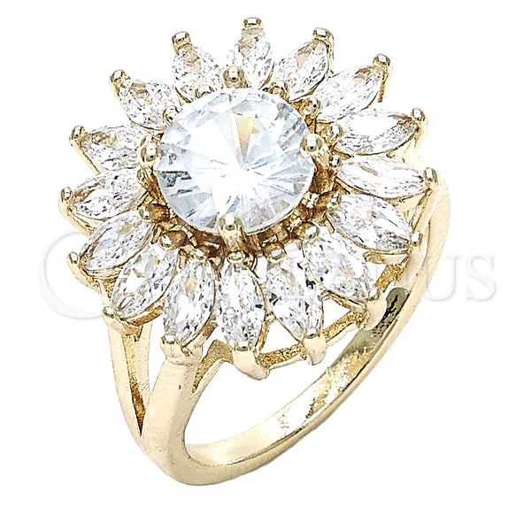 Gold Filled Ring — Multi Stone Ring Flower Design with White Cubic — main product view — SKU 132054 | Oro Laminado anillo — Multi Stone Ring flor diseño with blanco Cubic — SKU 132054