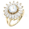Oro Laminado Multi Stone Ring, Gold Filled Style Flower Design, with White Cubic Zirconia, Polished, Golden Finish, 01.210.0106.08 (Size 8)
