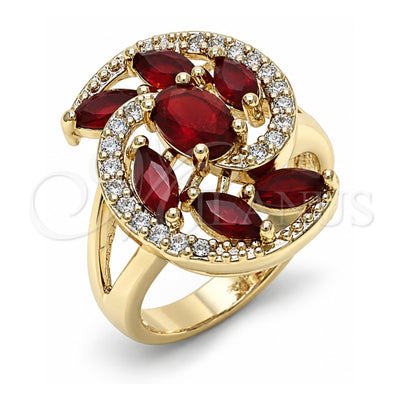 Oro Laminado Multi Stone Ring, Gold Filled Style with Ruby and White Cubic Zirconia, Polished, Golden Finish, 01.210.0107.1.08 (Size 8)