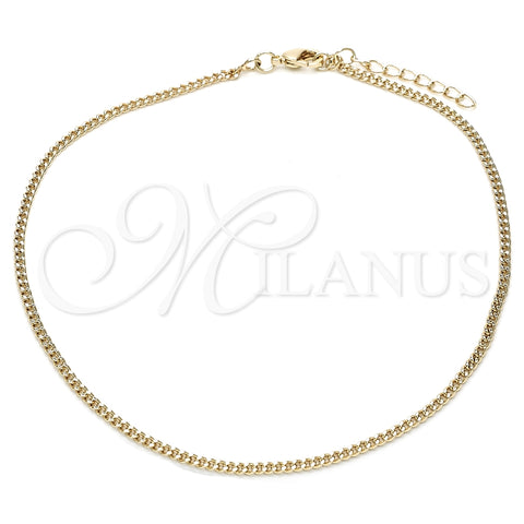 Oro Laminado Basic Anklet, Gold Filled Style Miami Cuban Design, Polished, Golden Finish, 04.213.0090.10