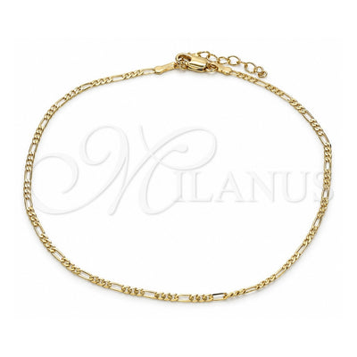 Oro Laminado Basic Anklet, Gold Filled Style Figaro Design, Polished, Golden Finish, 04.213.0171.10 (02 MM Thickness, 10 Inches Length)