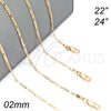 Oro Laminado Basic Necklace, Gold Filled Style Figaro Design, Polished, Golden Finish, 04.213.0171.24 (02 MM Thickness, 24 Inches Length)
