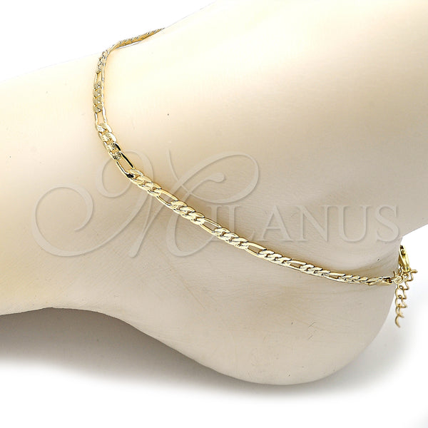 Gold Filled Anklet — Basic Anklet Figaro Design Polished 04. 0.80 Gauge — alternate product view — SKU 132119 | Oro Laminado tobillera — básico Anklet Figaro diseño pulido 04. 0.80 Gauge — SKU 132119