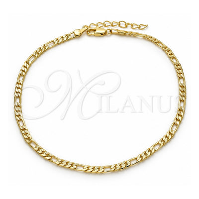 Oro Laminado Basic Anklet, Gold Filled Style Figaro Design, Polished, Golden Finish, 04.213.0144.10 (0.80 Gauge, 03 MM Thickness, 10 Inches Length)