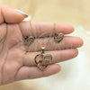 Oro Laminado Earring and Pendant Adult Set, Gold Filled Style Mom and Heart Design, with White Micro Pave, Polished, Golden Finish, 10.342.0029