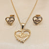 Oro Laminado Earring and Pendant Adult Set, Gold Filled Style Mom and Heart Design, with White Micro Pave, Polished, Golden Finish, 10.342.0029