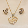 Oro Laminado Earring and Pendant Adult Set, Gold Filled Style Mom and Heart Design, with White Micro Pave, Polished, Golden Finish, 10.342.0029