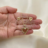 Oro Laminado Earring and Pendant Adult Set, Gold Filled Style Mom and Heart Design, with White Micro Pave, Polished, Golden Finish, 10.342.0030