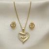 Oro Laminado Earring and Pendant Adult Set, Gold Filled Style Mom and Heart Design, with White Micro Pave, Polished, Golden Finish, 10.342.0030