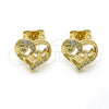 Oro Laminado Stud Earring, Gold Filled Style Mom and Heart Design, with White Micro Pave, Polished, Golden Finish, 02.342.0068