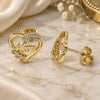 Oro Laminado Stud Earring, Gold Filled Style Mom and Heart Design, with White Micro Pave, Polished, Golden Finish, 02.342.0069
