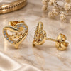 Oro Laminado Stud Earring, Gold Filled Style Mom and Heart Design, with White Micro Pave, Polished, Golden Finish, 02.342.0070