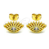 Oro Laminado Stud Earring, Gold Filled Style Evil Eye Design, with White Cubic Zirconia, Polished, Golden Finish, 02.341.0028