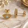 Oro Laminado Stud Earring, Gold Filled Style Evil Eye Design, with White Cubic Zirconia, Polished, Golden Finish, 02.341.0028