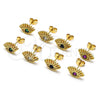 Oro Laminado Stud Earring, Gold Filled Style Evil Eye Design, with Black Cubic Zirconia, Polished, Golden Finish, 02.341.0028.1