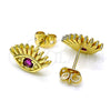 Oro Laminado Stud Earring, Gold Filled Style Evil Eye Design, with Ruby Cubic Zirconia, Polished, Golden Finish, 02.341.0028.3
