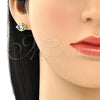 Oro Laminado Stud Earring, Gold Filled Style Evil Eye Design, with Multicolor Cubic Zirconia, White Enamel Finish, Golden Finish, 02.341.0031