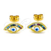 Oro Laminado Stud Earring, Gold Filled Style Evil Eye Design, with Multicolor Cubic Zirconia, White Enamel Finish, Golden Finish, 02.341.0031