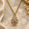 Oro Laminado Pendant Necklace, Gold Filled Style Little Girl Design, with Ruby and White Micro Pave, Polished, Golden Finish, 04.341.0022.20 (0.50 Gauge, 02 MM Thickness, 20 Inches Length)