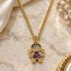 Oro Laminado Pendant Necklace, Gold Filled Style Little Girl Design, with Garnet and White Micro Pave, Black Enamel Finish, Golden Finish, 04.341.0022.2.20 (02 MM Thickness, 20 Inches Length)