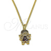 Oro Laminado Pendant Necklace, Gold Filled Style Little Girl Design, with Garnet and White Micro Pave, Black Enamel Finish, Golden Finish, 04.341.0022.2.20 (02 MM Thickness, 20 Inches Length)