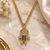 Oro Laminado Pendant Necklace, Gold Filled Style Little Boy Design, with Sapphire Blue and White Micro Pave, Polished, Golden Finish, 04.341.0023.20 (02 MM Thickness, 20 Inches Length)