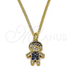 Oro Laminado Pendant Necklace, Gold Filled Style Little Boy Design, with Multicolor and White Micro Pave, Black Enamel Finish, Golden Finish, 04.341.0023.2.20 (02 MM Thickness, 20 Inches Length)