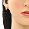 Oro Laminado Stud Earring, Gold Filled Style Little Girl Design, with Multicolor Micro Pave, Polished, Golden Finish, 02.341.0033