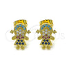 Oro Laminado Stud Earring, Gold Filled Style Little Girl Design, with Multicolor Micro Pave, Polished, Golden Finish, 02.341.0033