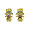 Oro Laminado Stud Earring, Gold Filled Style Little Girl Design, with Multicolor Micro Pave, Polished, Golden Finish, 02.341.0033