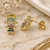 Oro Laminado Stud Earring, Gold Filled Style Little Girl Design, with Multicolor Micro Pave, Polished, Golden Finish, 02.341.0033