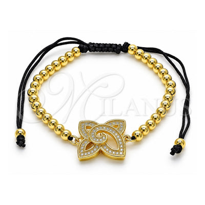 Oro Laminado Fancy Bracelet, Gold Filled Style Ball Design, with White Micro Pave, Polished, Golden Finish, 03.362.0014.11 (04 MM Thickness, 11 Inches Length)