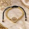 Oro Laminado Fancy Bracelet, Gold Filled Style Ball Design, with Ruby and White Micro Pave, Polished, Golden Finish, 03.362.0017.11 (04 MM Thickness, 11 Inches Length)
