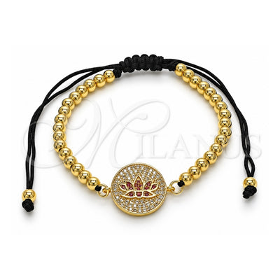 Oro Laminado Fancy Bracelet, Gold Filled Style Ball Design, with Ruby and White Micro Pave, Polished, Golden Finish, 03.362.0017.11 (04 MM Thickness, 11 Inches Length)