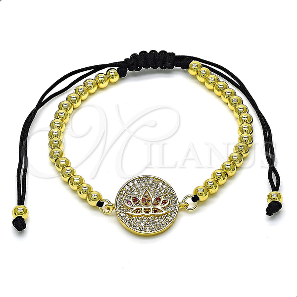 Oro Laminado Fancy Bracelet, Gold Filled Style Ball Design, with Ruby and White Micro Pave, Polished, Golden Finish, 03.362.0017.11 (04 MM Thickness, 11 Inches Length)