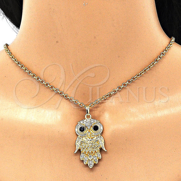 Gold Filled Pendant — Fancy Pendant Owl Design with Black and White — alternate product view — SKU 132169 | Oro Laminado dije — elegante Pendant Owl diseño with negro and blanco — SKU 132169