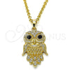Oro Laminado Fancy Pendant, Gold Filled Style Owl Design, with Black and White Crystal, Polished, Golden Finish, 05.213.0069
