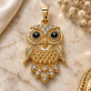Oro Laminado Fancy Pendant, Gold Filled Style Owl Design, with Black and White Crystal, Polished, Golden Finish, 05.213.0069