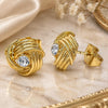 Oro Laminado Stud Earring, Gold Filled Style Love Knot Design, with White Cubic Zirconia, Polished, Golden Finish, 02.213.0166