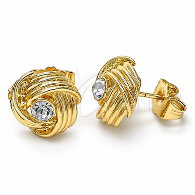 Oro Laminado Stud Earring, Gold Filled Style Love Knot Design, with White Cubic Zirconia, Polished, Golden Finish, 02.213.0166