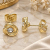 Oro Laminado Stud Earring, Gold Filled Style with White Crystal, Polished, Golden Finish, 02.213.0168