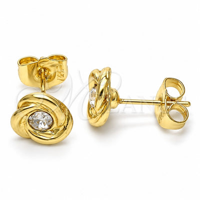 Oro Laminado Stud Earring, Gold Filled Style with White Crystal, Polished, Golden Finish, 02.213.0168