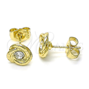 Oro Laminado Stud Earring, Gold Filled Style with White Crystal, Polished, Golden Finish, 02.213.0168