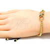 Oro Laminado Fancy Bracelet, Gold Filled Style Infinite and Ball Design, with Multicolor Cubic Zirconia, Polished, Golden Finish, 03.341.0031.11 (04 MM Thickness, 11 Inches Length)