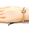 Oro Laminado Fancy Bracelet, Gold Filled Style Star of David and Ball Design, with Multicolor Cubic Zirconia, Multicolor Enamel Finish, Golden Finish, 03.341.0032.11 (04 MM Thickness, 11 Inches Length)