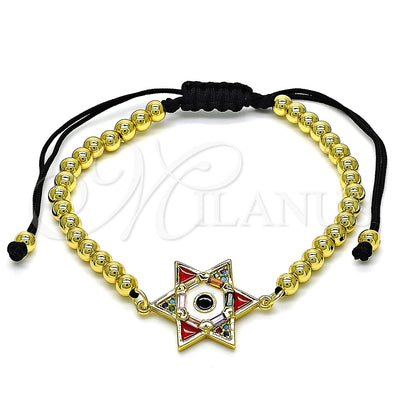 Oro Laminado Fancy Bracelet, Gold Filled Style Star of David and Ball Design, with Multicolor Cubic Zirconia, Multicolor Enamel Finish, Golden Finish, 03.341.0032.11 (04 MM Thickness, 11 Inches Length)