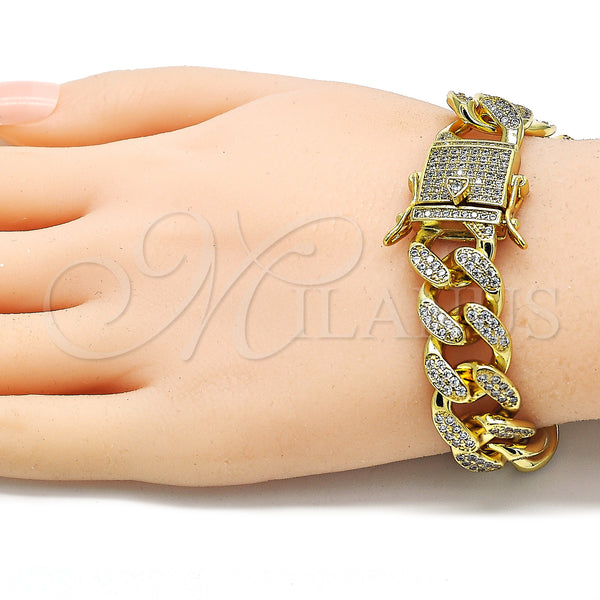 Gold Filled Bracelet — Basic Bracelet Miami Cuban Design with White Micro — alternate product view — SKU 132222 | Oro Laminado brazalete — básico Bracelet Miami Cuban diseño with blanco Micro — SKU 132222