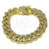 Oro Laminado Basic Bracelet, Gold Filled Style Miami Cuban Design, with White Micro Pave, Polished, Golden Finish, 04.373.0001.08 (14 MM Thickness, 8 Inches Length)