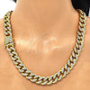 Oro Laminado Basic Necklace, Gold Filled Style Miami Cuban Design, with White Micro Pave, Polished, Golden Finish, 04.373.0001.22 (14 MM Thickness, 22 Inches Length)